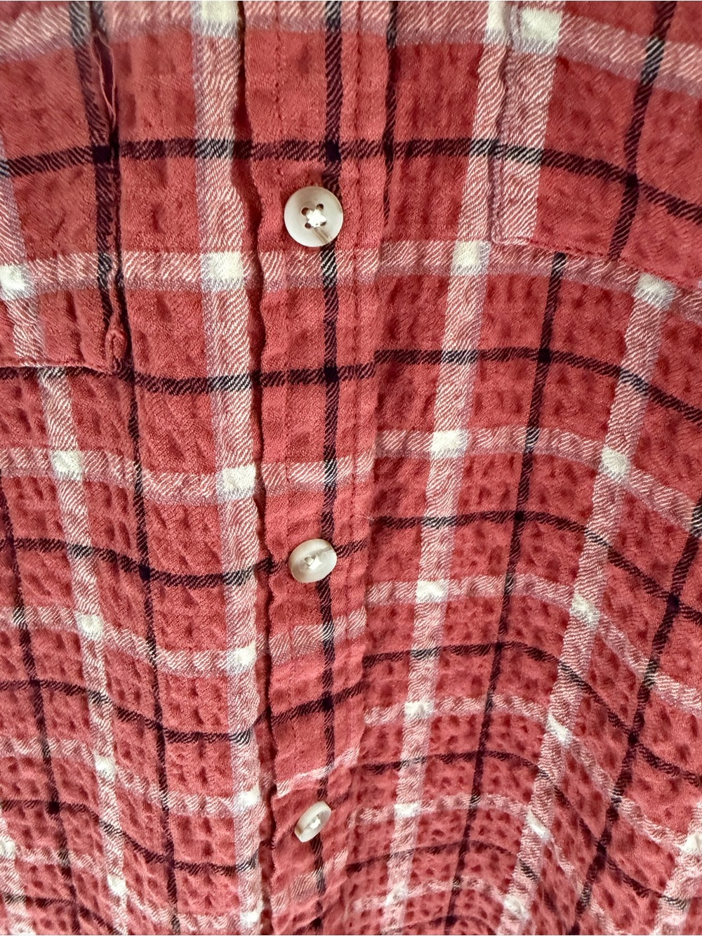 Wonderly Plaid Button Down Blouse Rust Pink Textured Crinkle Long Sleeve Size XL - Picture 3 of 5